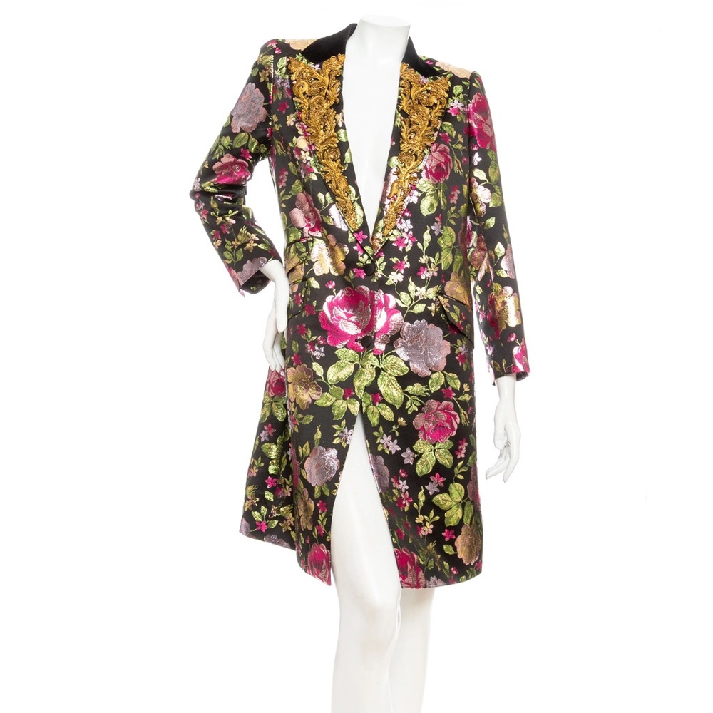 Dolce & Gabbana Metallic Multicolored Floral Brocade Beaded Coat